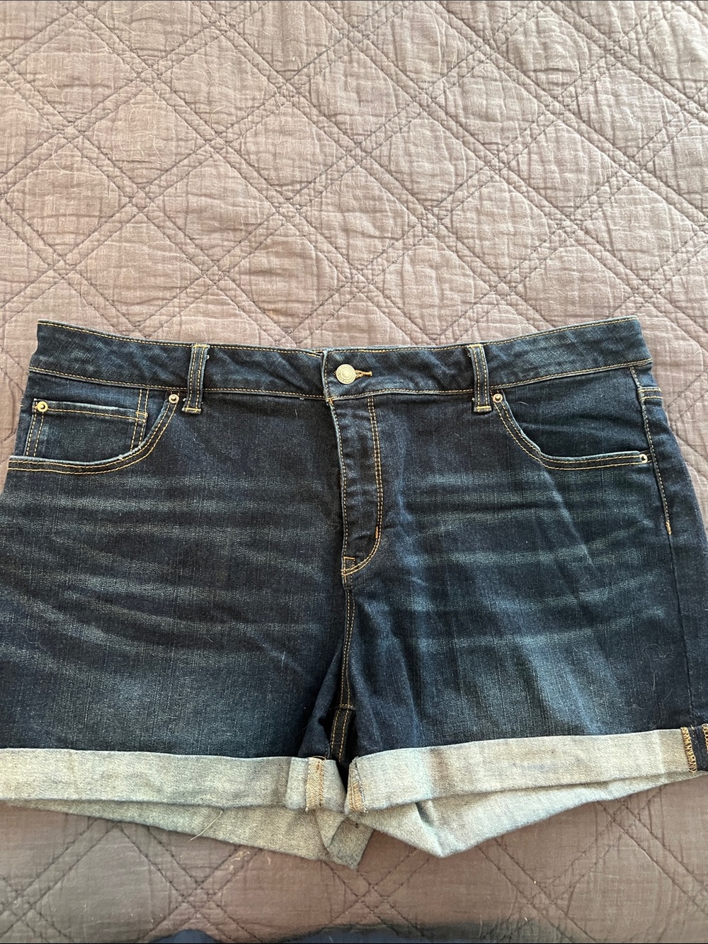 Time and Tru Dark Blue Denim Roll-Cuff Shorts